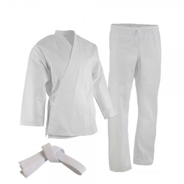 White Karate Uniform, Gi 7 oz Adult Kids w/White belt Tae Kwon Do