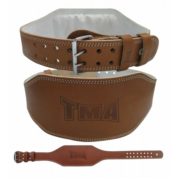 TMA Original Leather Gym 6" Training Weight Lifting Belt Back Support